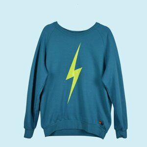 Aviator Nation Lightning Bolt sweatshirt Women's Size Large Teal Blue Pullover